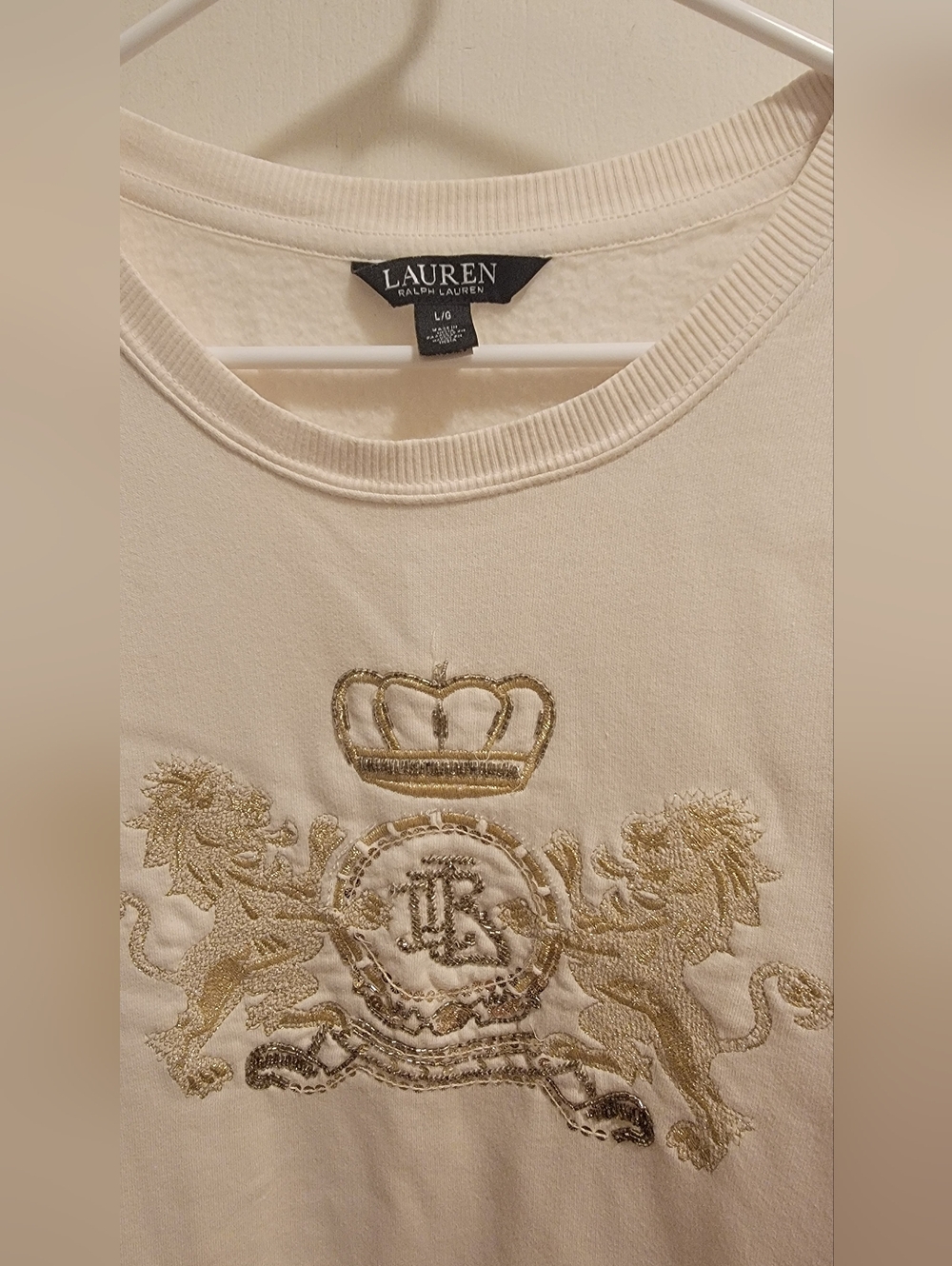 Lauren Ralph Lauren Cream womens Embroidered Crest Top